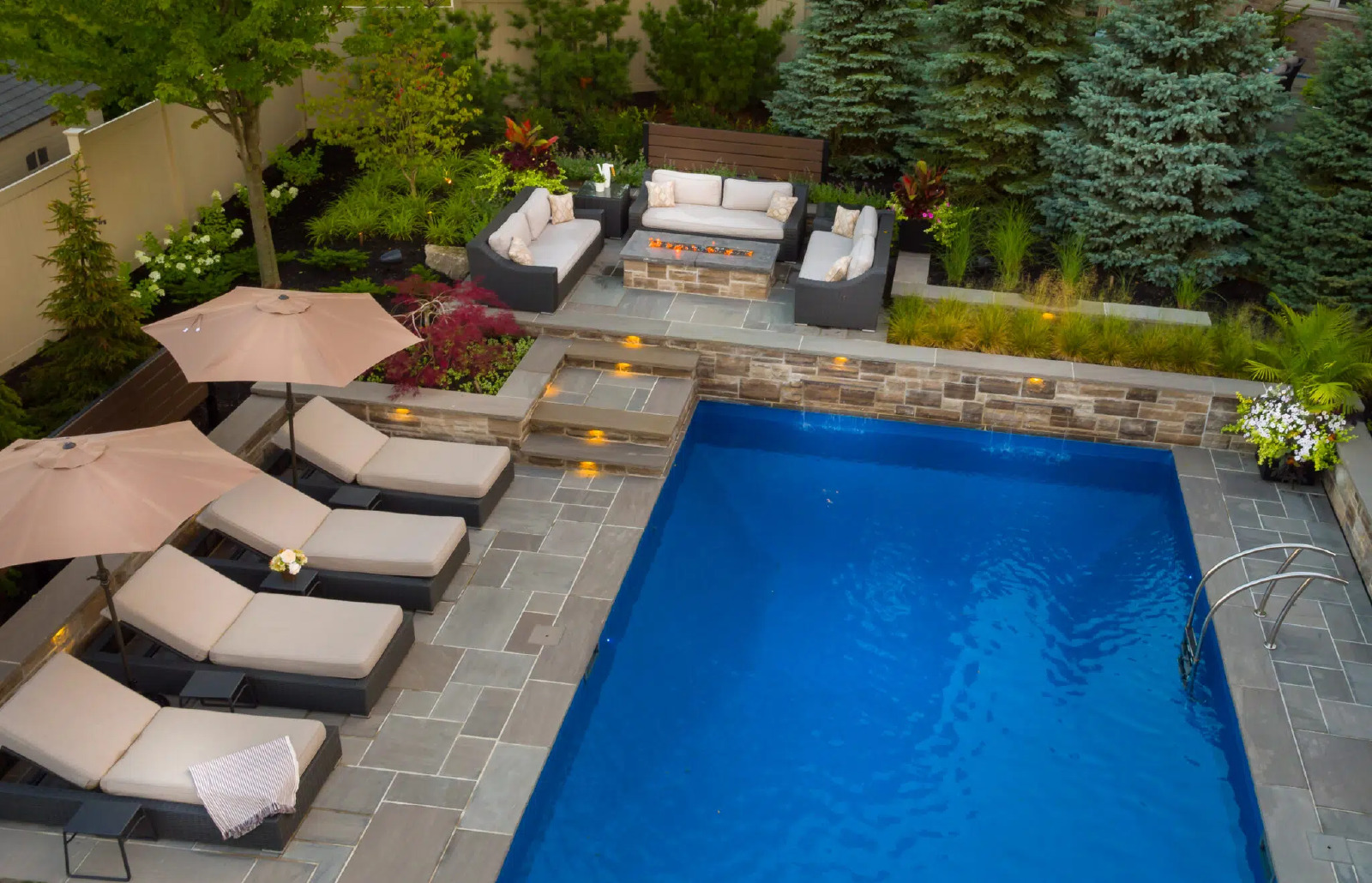 Backyard Landscaping With Pool And Fire Pit