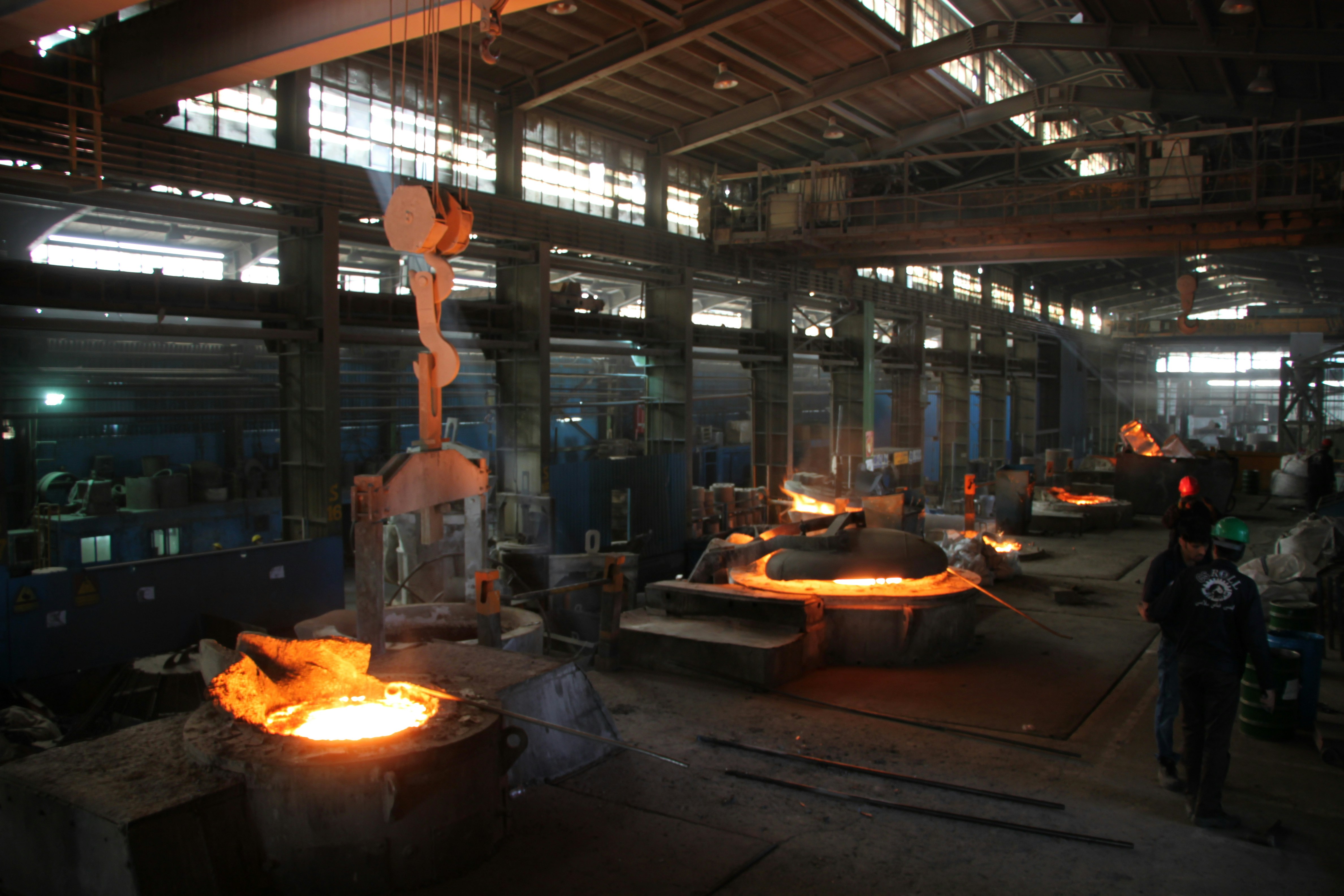 A steel foundry floor with molten metal ladles, for a steel distributor's CBAM case study