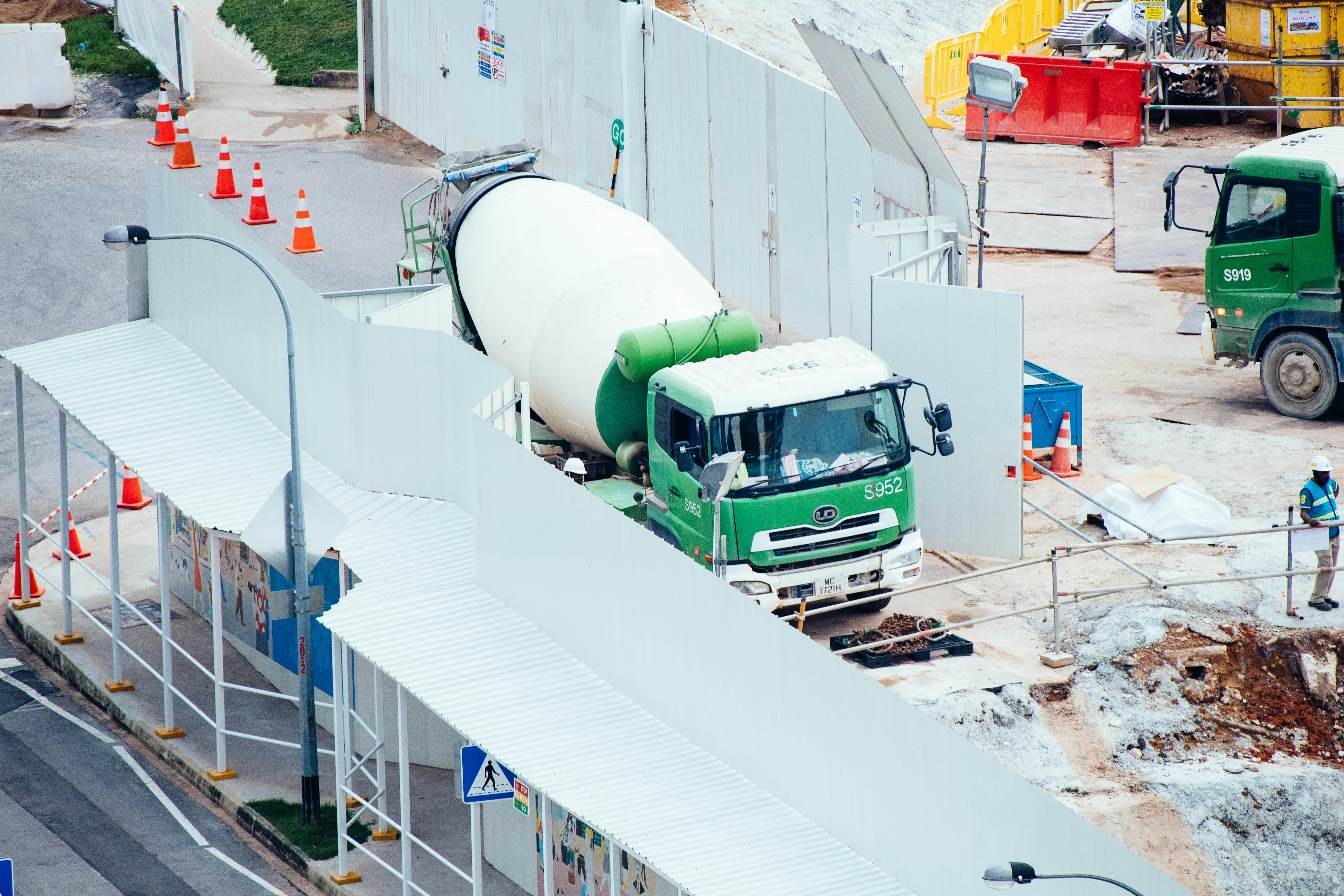 A cement mixer lorry on a building site, for CBAM obligations on cement imports