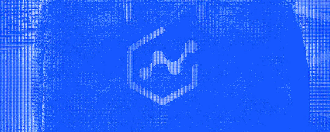 White ASCII Polymarket logo on a blue background