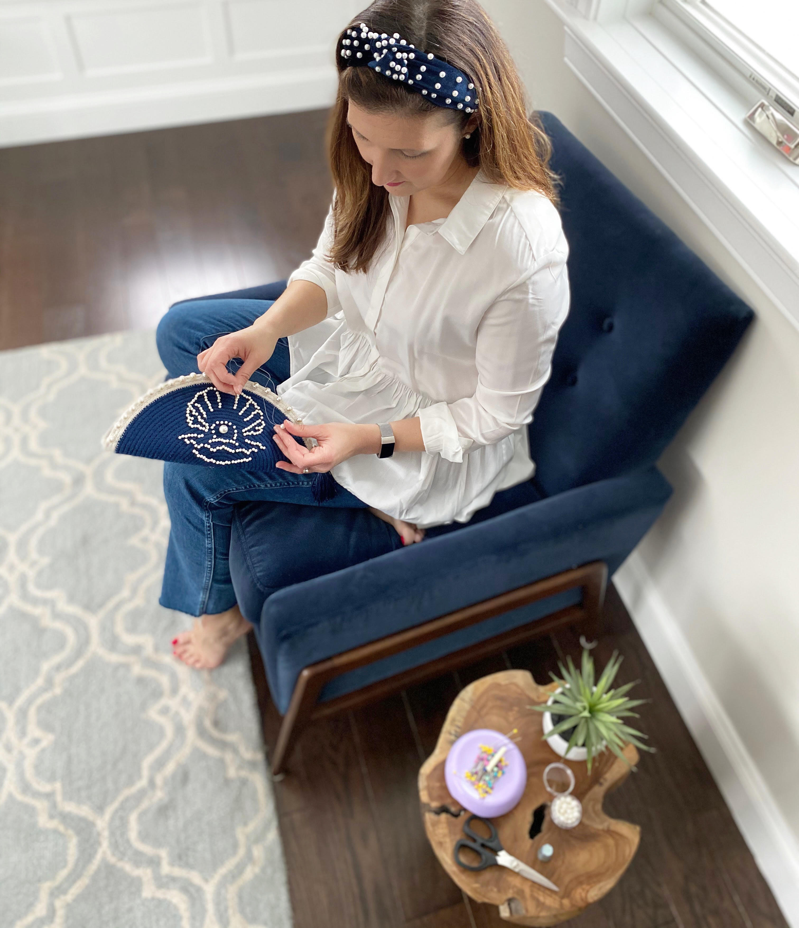 Roula Rallis hand sewing another product for Sewcialite