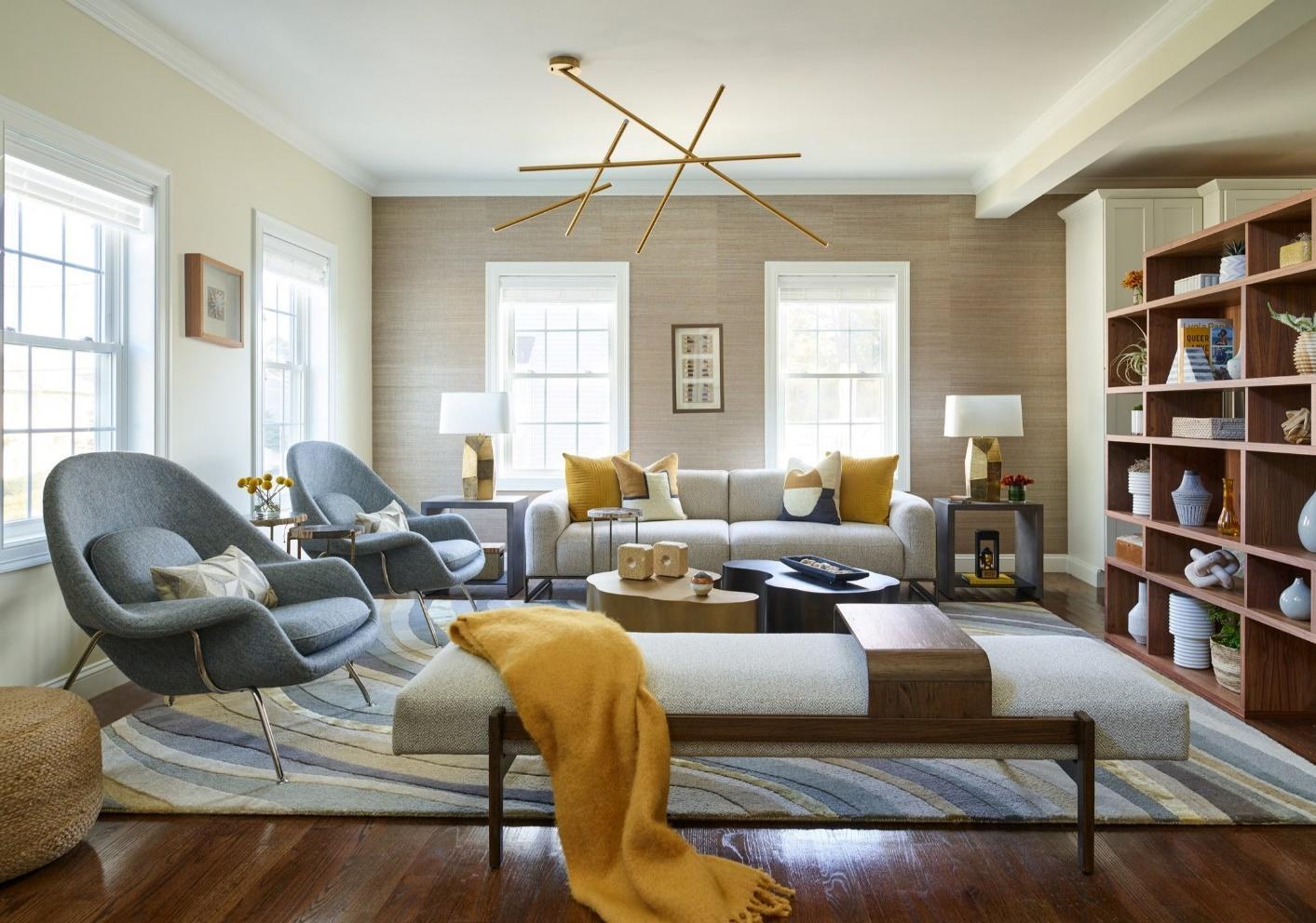 An image of Trevor Fulmer Design International- Influence living room with sofa and 2 chairs and lounger.