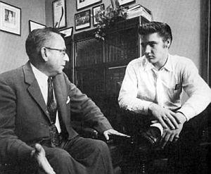 Aug 1956: Elvis Presley meeting with Judge Gooding in Jacksonville, FL, discussing gyration limitations.