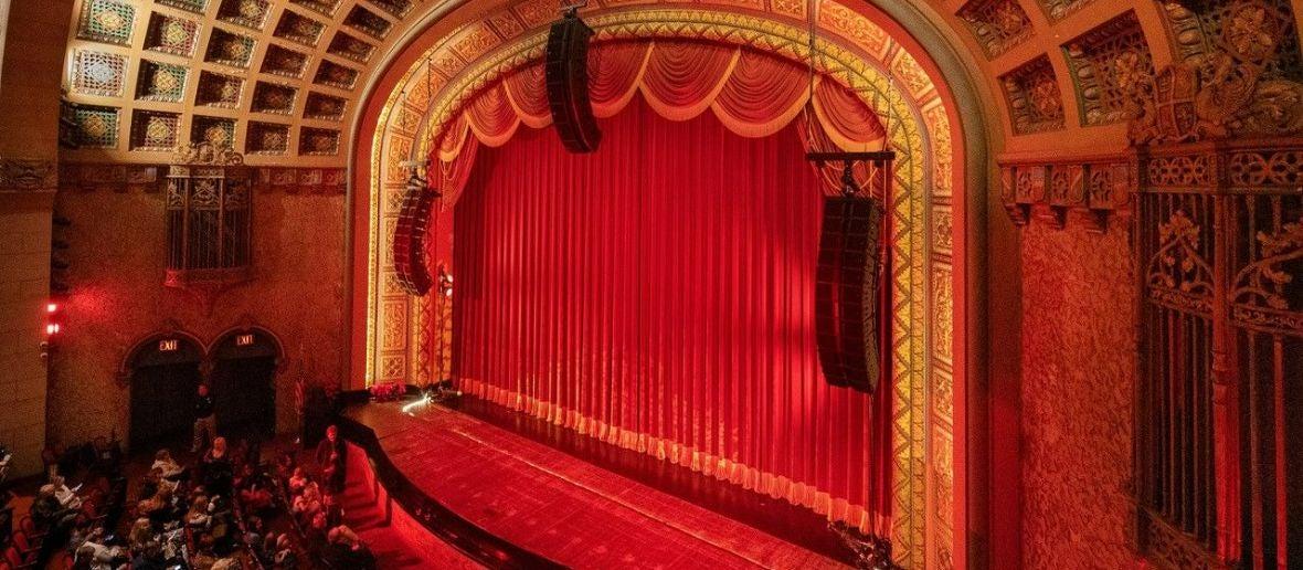 A red curtain on a stage
