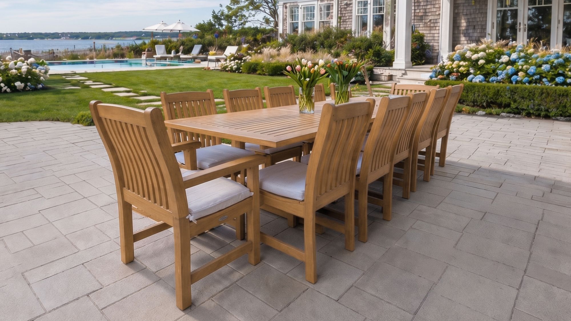 Teak dinning set at beach house