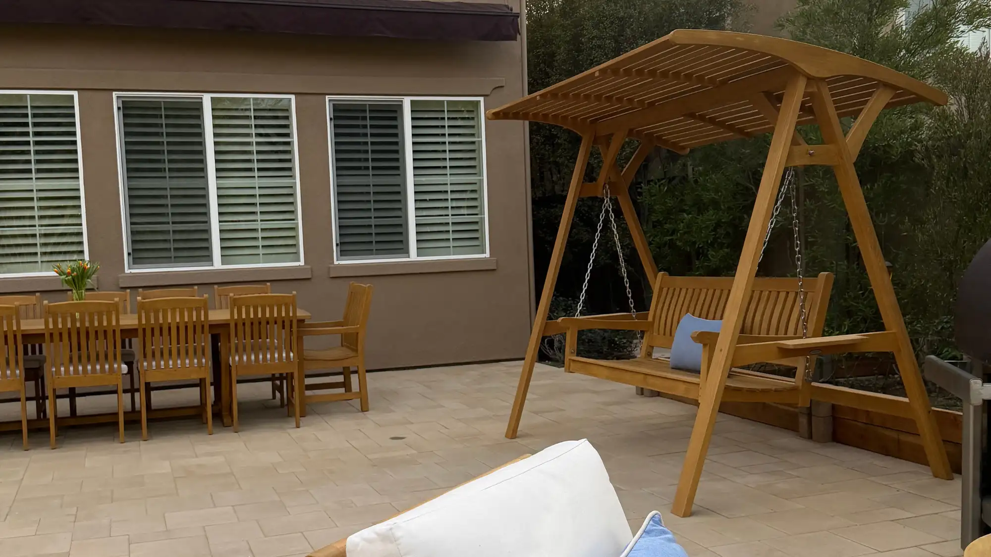 teak swing bench