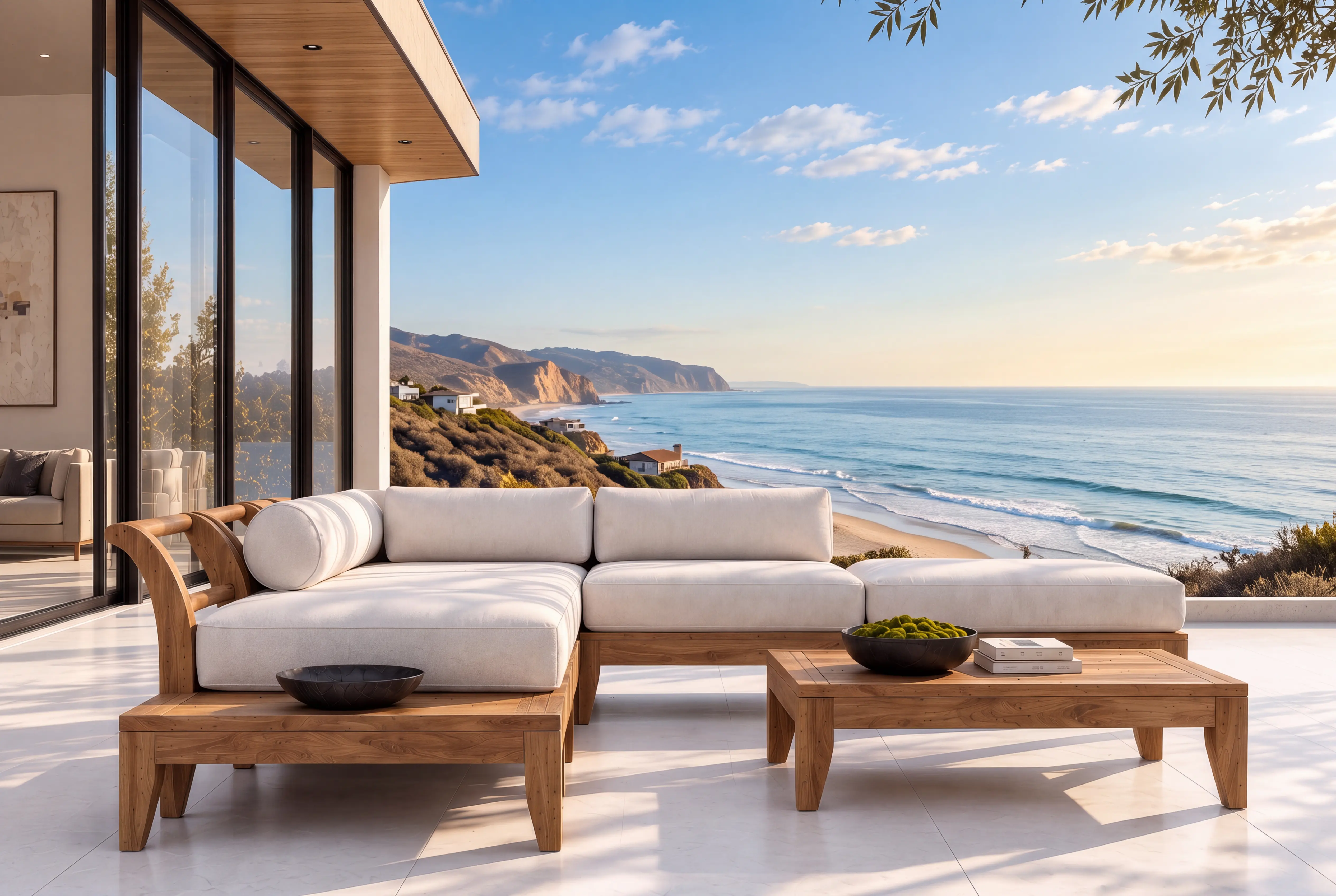 teak outdoor furniture lounge set by the sea