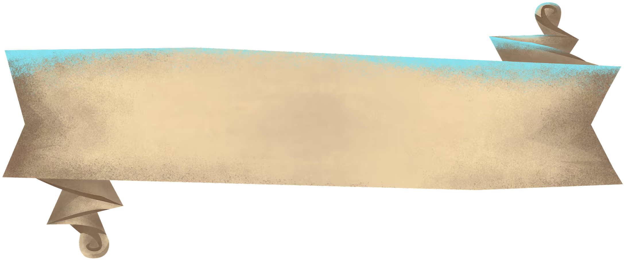 Empty vintage beige scroll banner with curled ends and a faded turquoise tint on top edges.