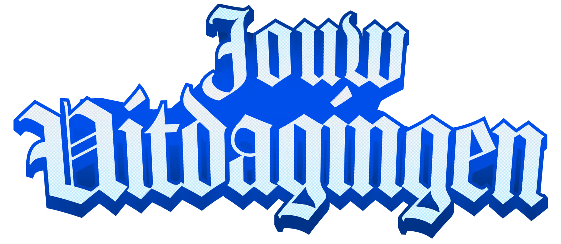 Text displaying 'Jouw Uitdagingen' in a blue Gothic-style font with a dark shadow.