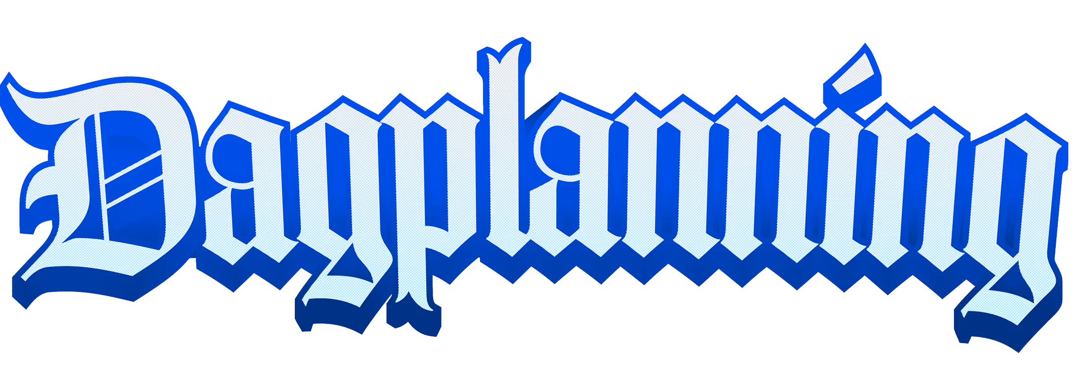 Text displaying 'Dagplanning' in a blue Gothic-style font with a dark shadow.