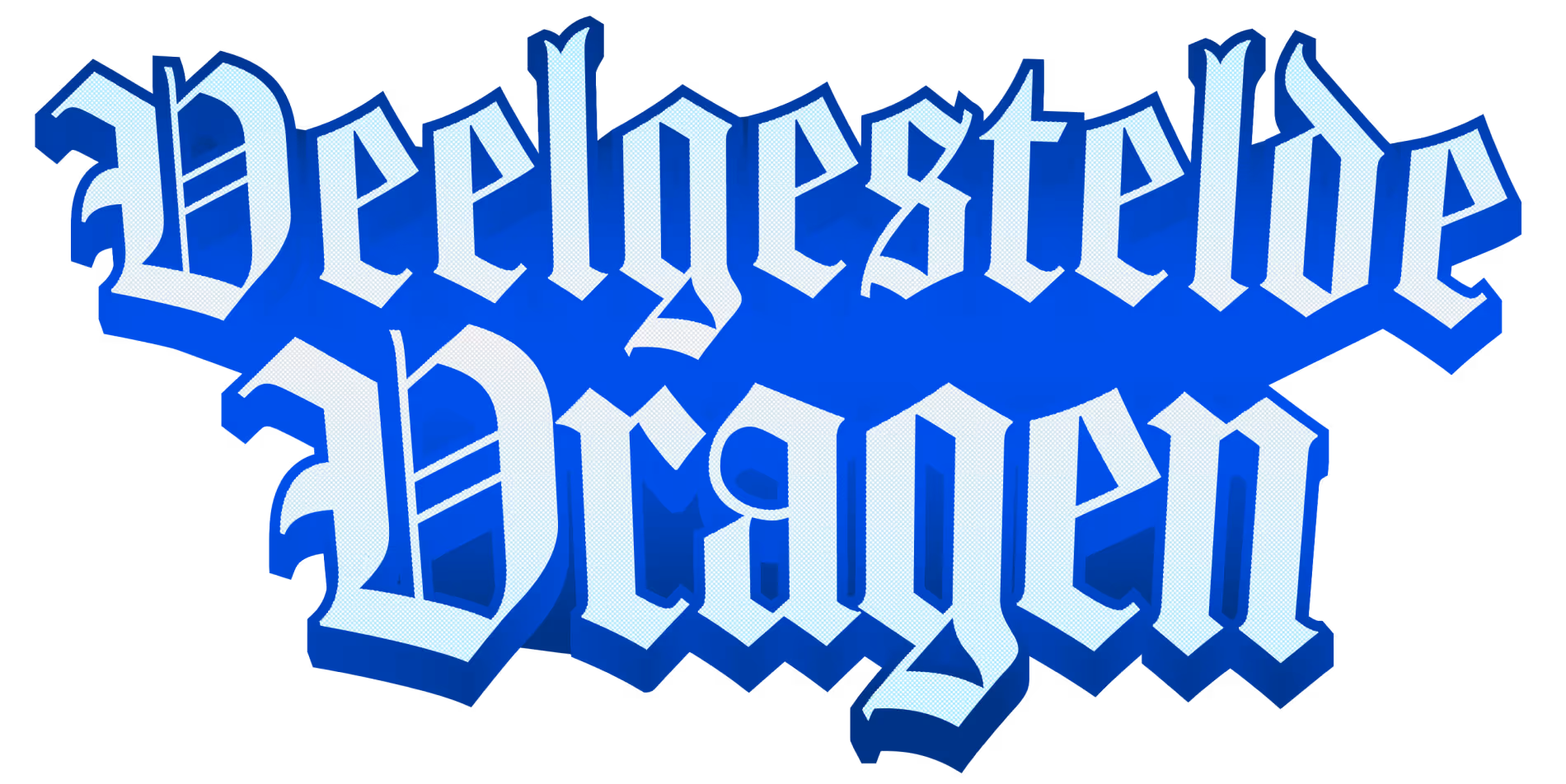 Text displaying 'Veelgestelde Vragen' in a blue Gothic-style font with a dark shadow.