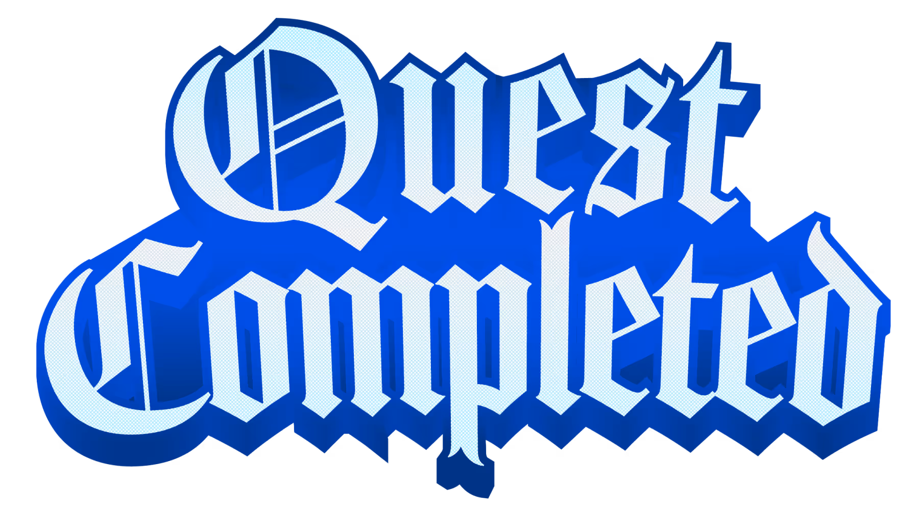 Text displaying 'Quest Completed' in a blue Gothic-style font with a dark shadow.