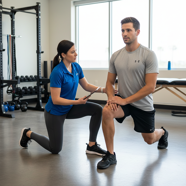 Athlete performing strength exercises with physical therapy guidance in Studio City rehabilitation facility