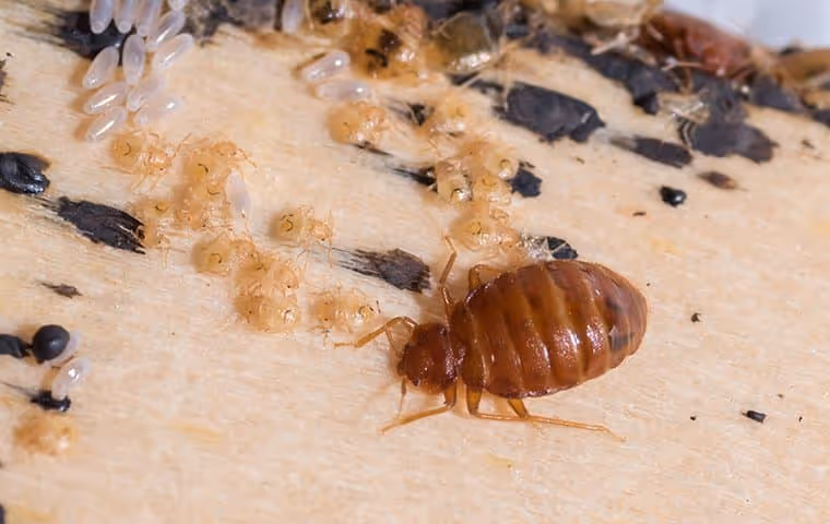 bed bug and larvae on a bed