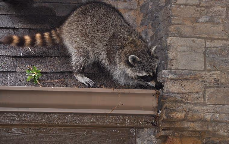 Raccoon trying to break into a chimney crack.