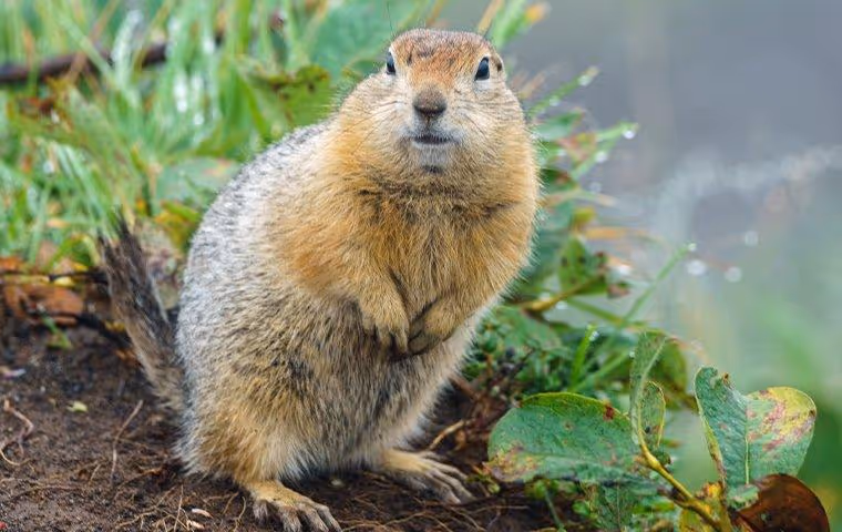 Gopher standing in a garden.