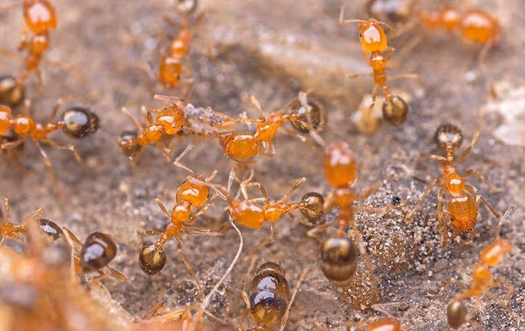 Ants crawling on the ground.