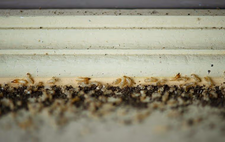 Termite infestation on wood trim.