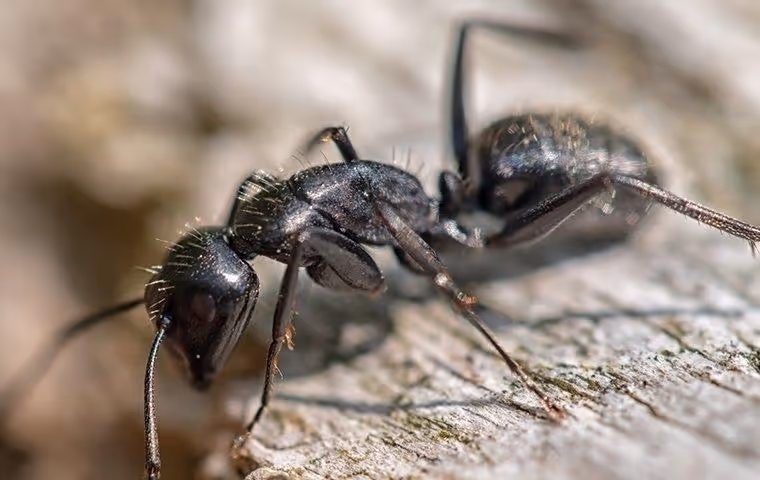 Carpenter Ant crawling on wood.