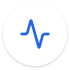 Blue stylized heartbeat wave icon inside a white circle with a gray border.