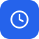 Blue square icon with a white clock symbol at center.