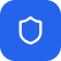 White shield icon centered on a blue rounded square background.