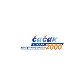 Čačak Utvara 2000 logo with blue and orange text on black background.