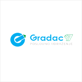 Logo of Gradac Business Association with blue and green design elements.