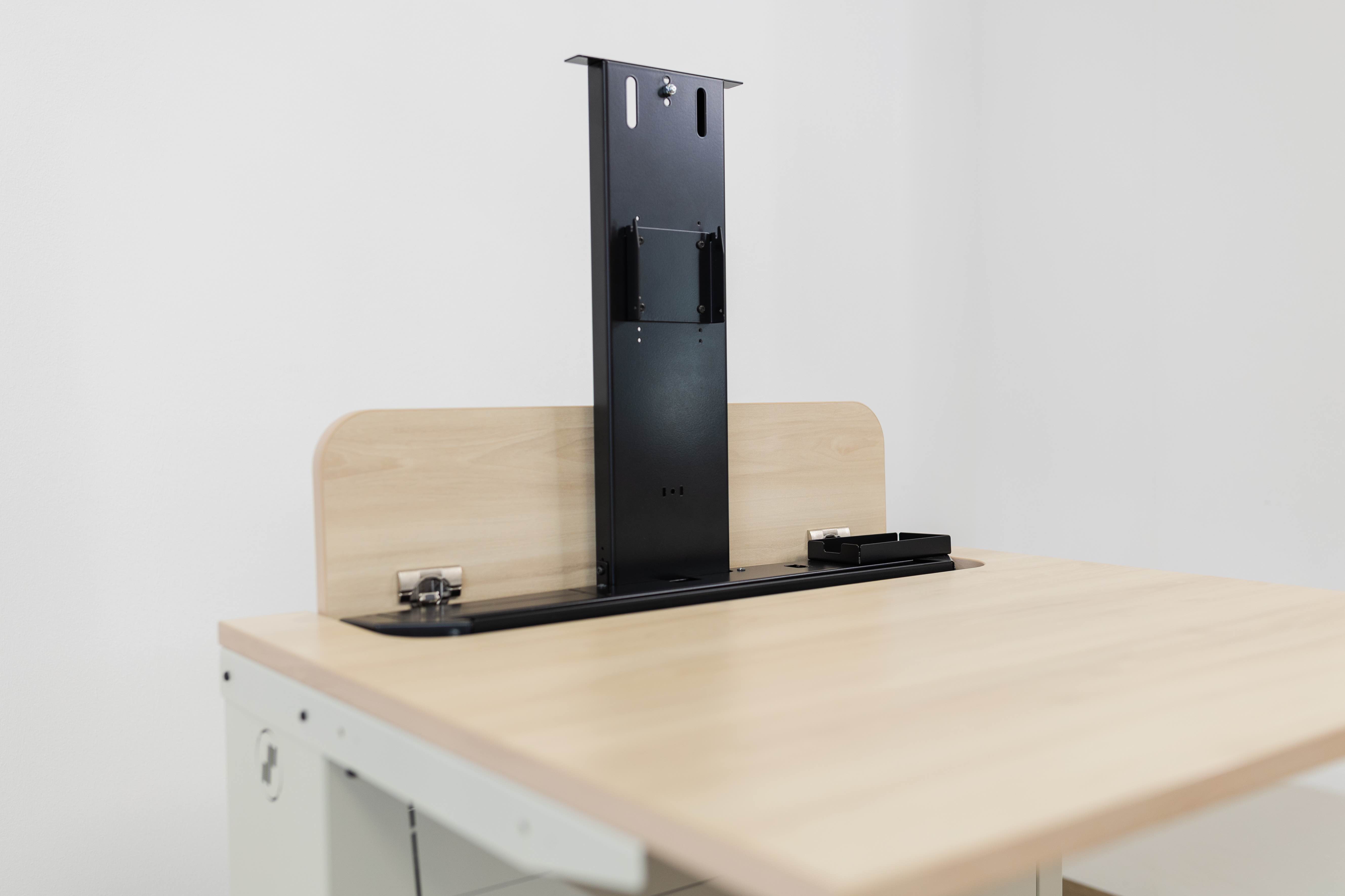 das smesk Lift-Modul unterstützt Monitore bis 27 Zoll, per Lift-Erweiterung bis 32 Zoll