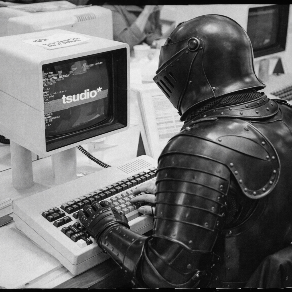 Smiling woman with braided hair sitting at a desk with a computer, looking to the side.