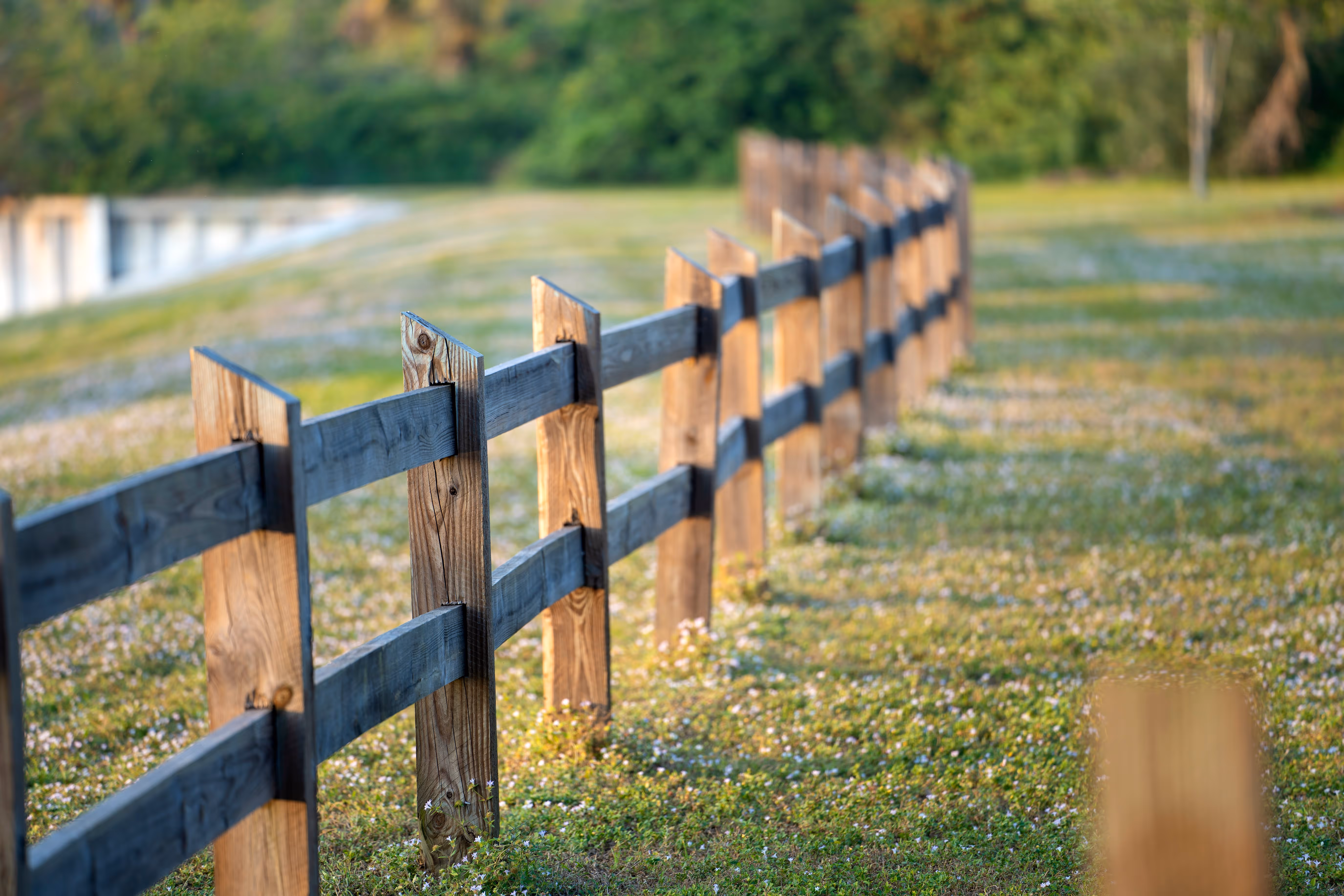 Wooden split-rail fence at a rural property in South Texas