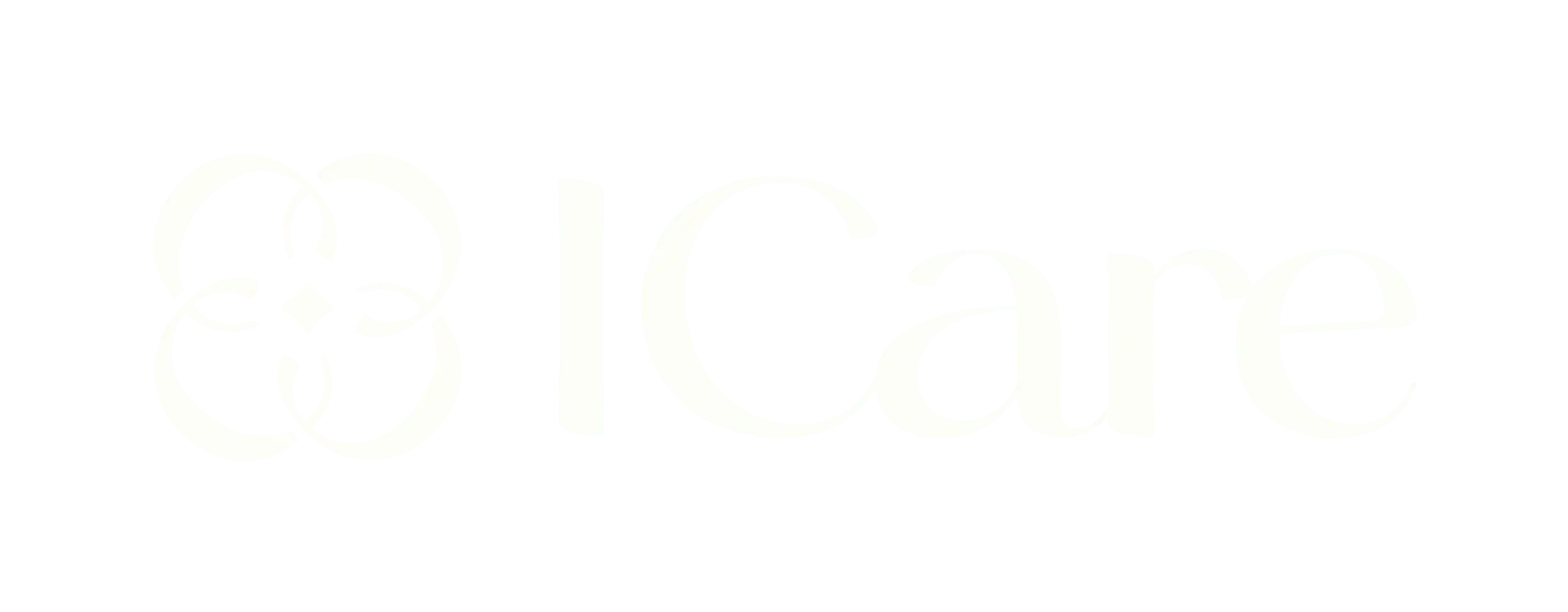 Logo blanc du mot ICare avec un symbole stylisé à gauche sur fond noir.