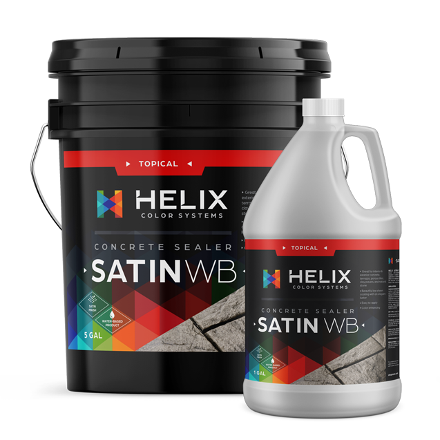 Helix Satin WB concrete sealer, 5-gallon pail and 1-gallon jug