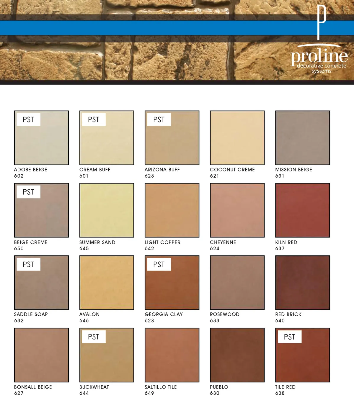 Proline Dura Colors chart, second page showing additional available colors