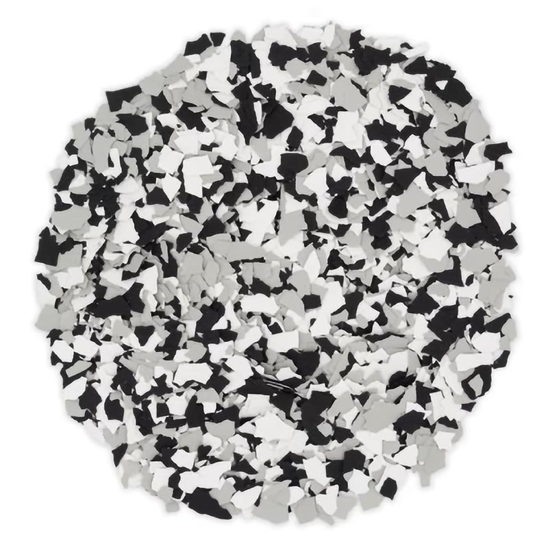 Torginol polymer paint flake blend in black, white and gray