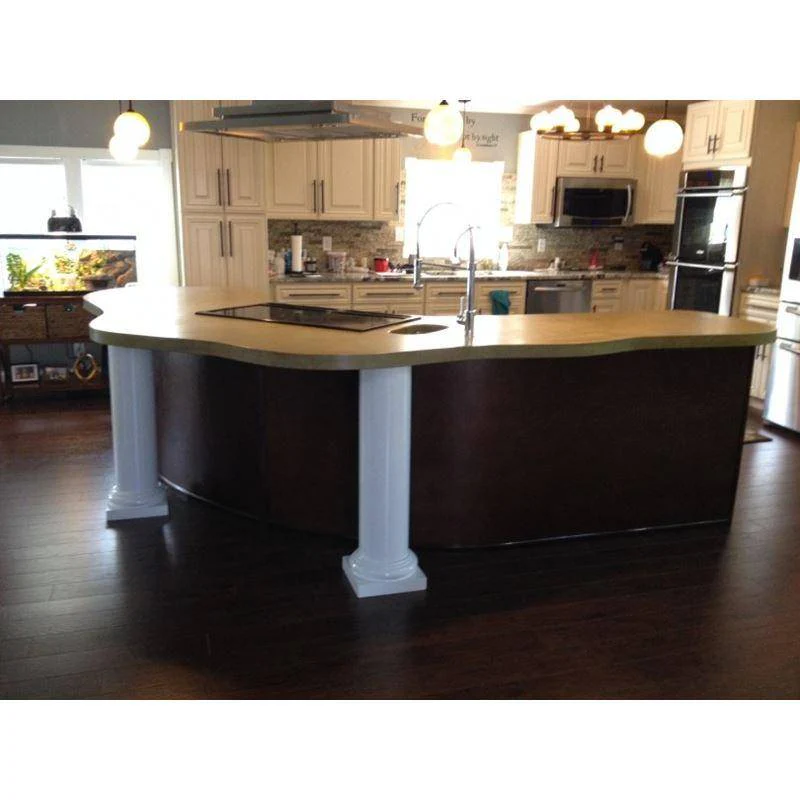 Curved concrete countertop island edge cast using a bendable form