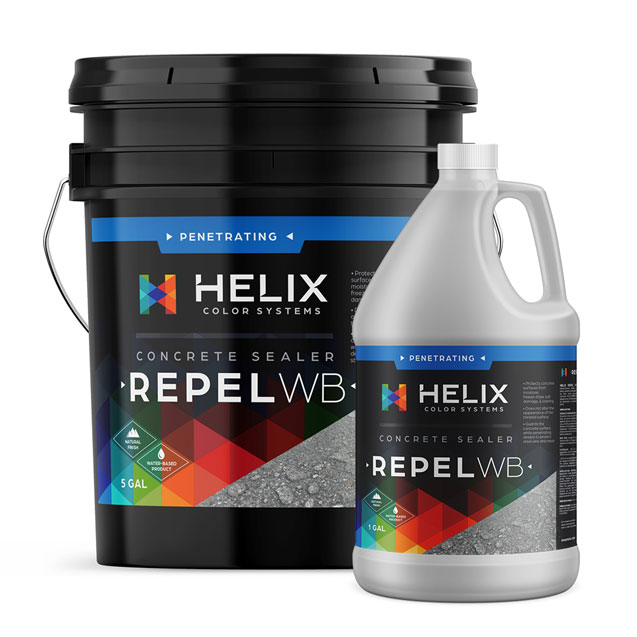 Helix Repel WB penetrating concrete sealer, 5-gallon pail and 1-gallon jug