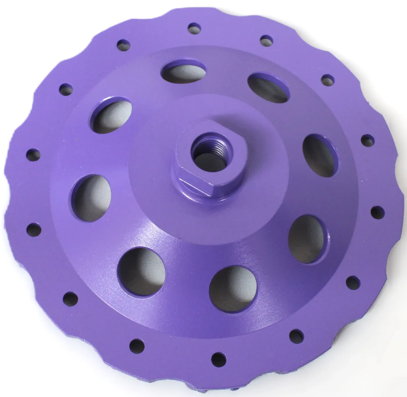 Back of the Forte V-segment cup wheel showing the threaded hub