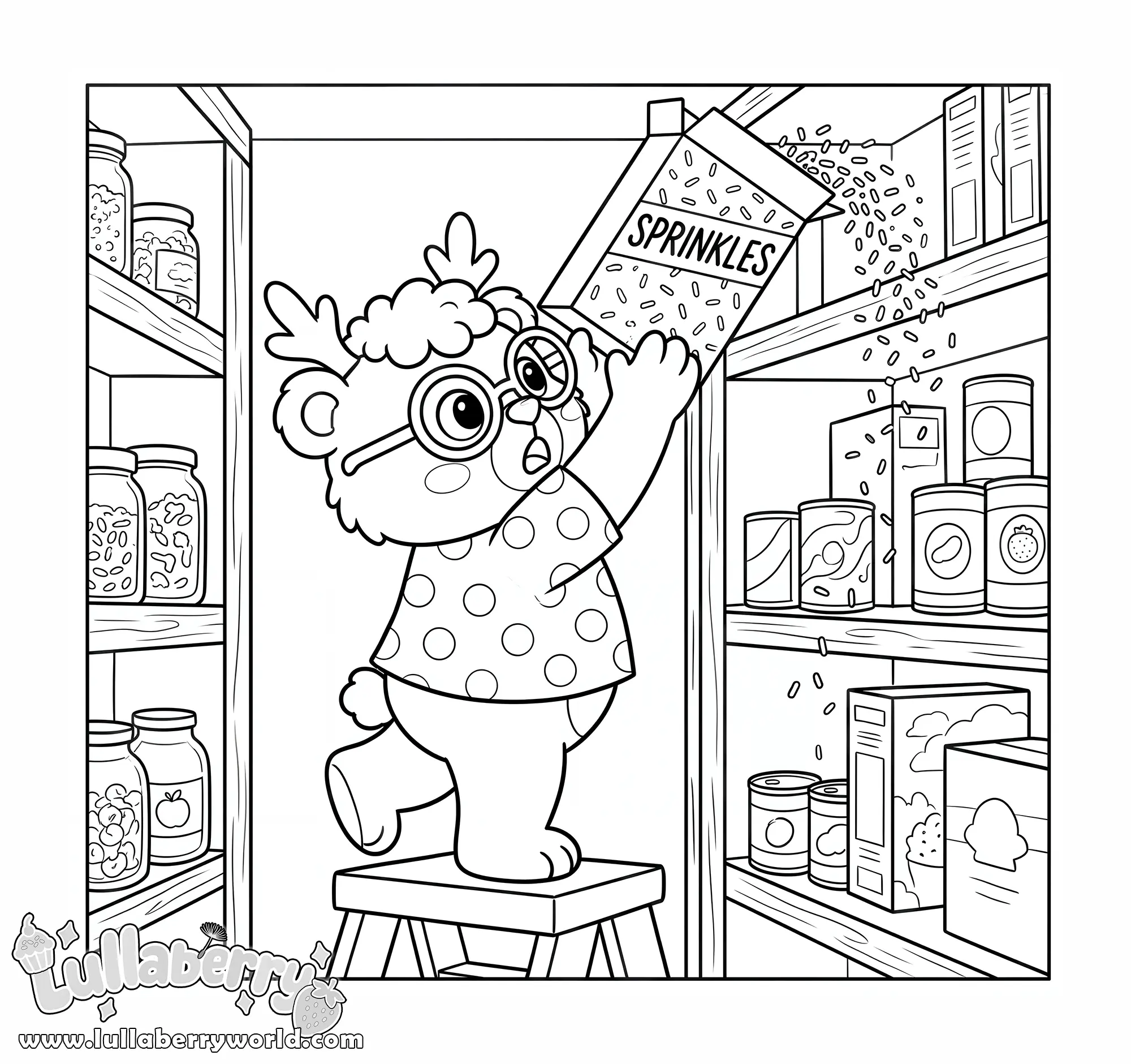 Caribear is trying to put the sprinkles away..