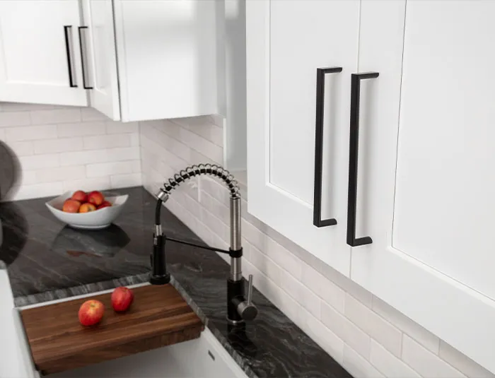 Elements cabinet hardware shown installed