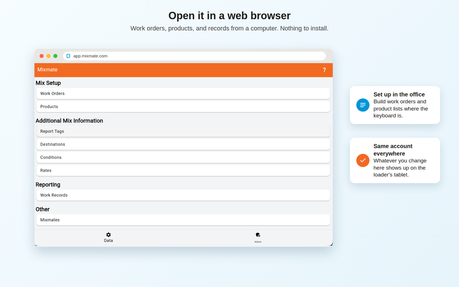 Mixmate open in a web browser on a computer