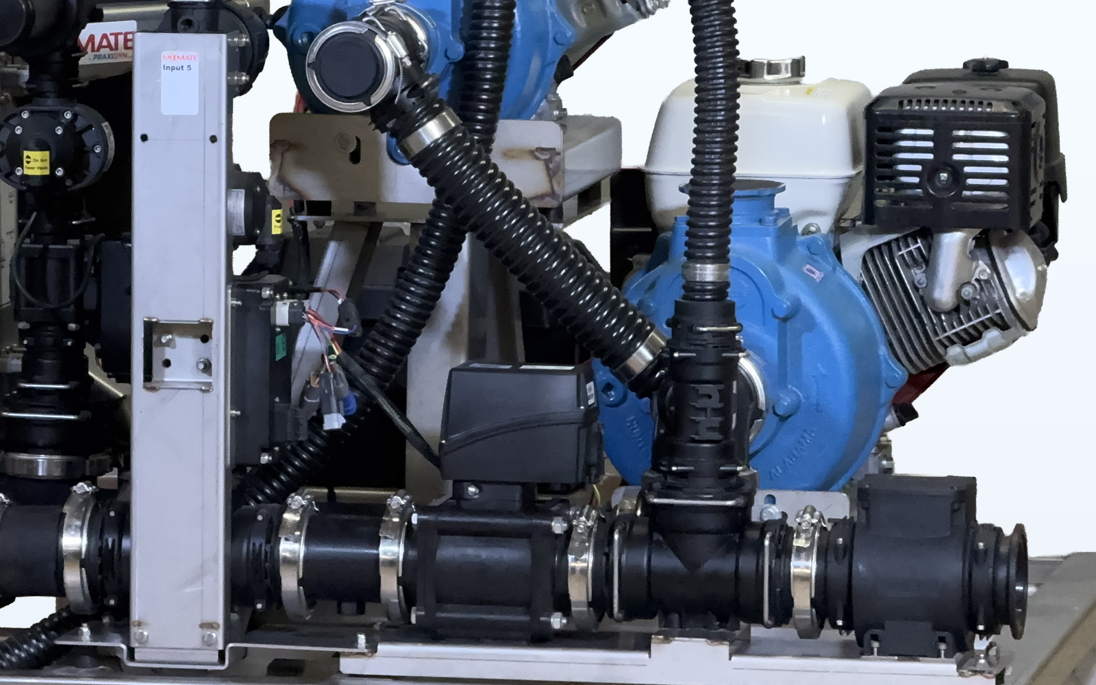 Factory-plumbed manifold, pumps, and hose runs on the Fusion Skid