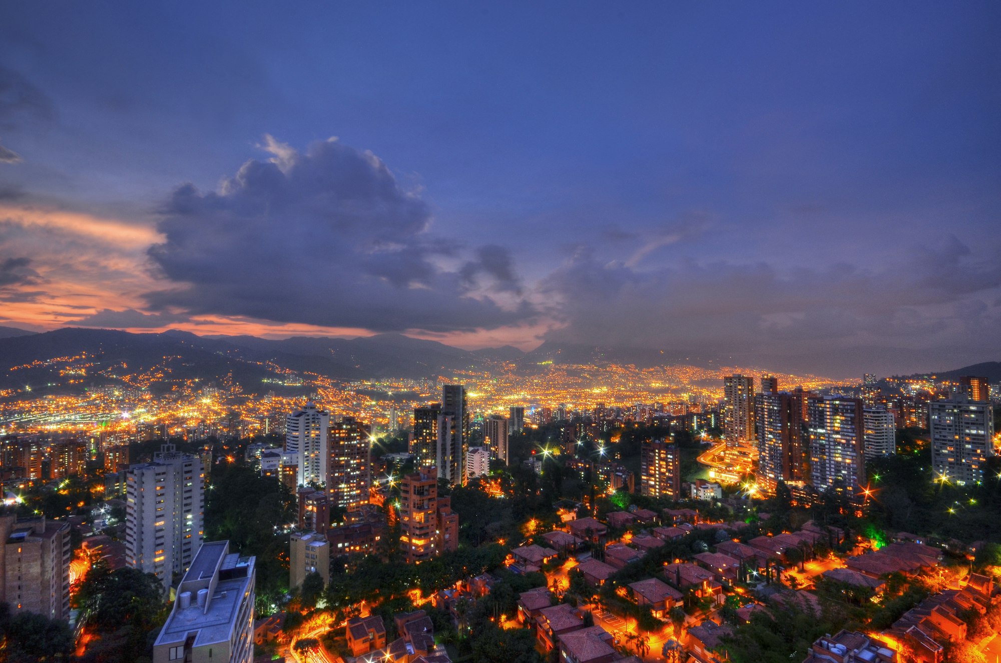 Medellín skyline at sunset, a nearshore call center and BPO hub in Latin America