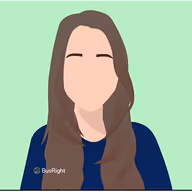 Illustration of a person with long brown hair wearing a dark blue top against a light green background.