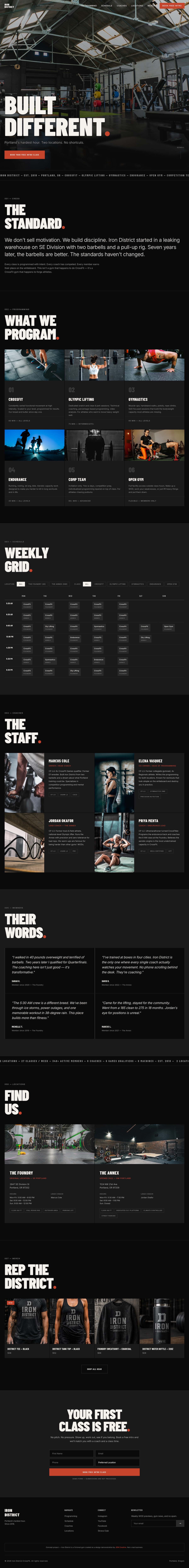 Website homepage for IRON DISTRICT CrossFit spec site