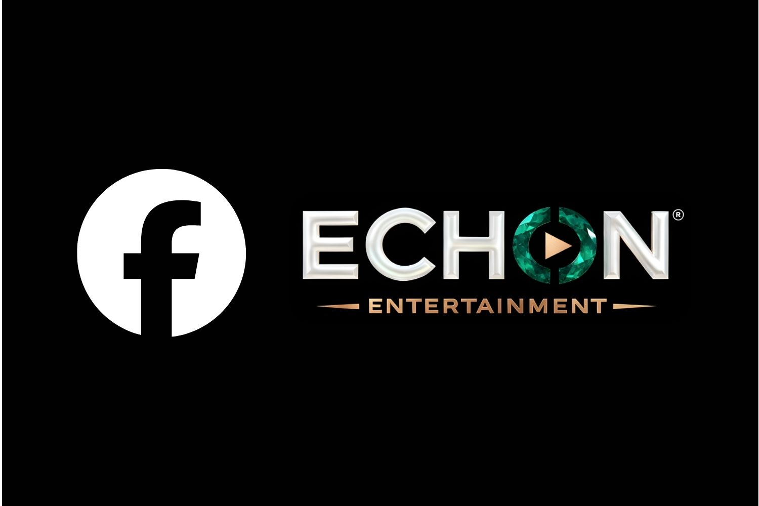 Facebook logo next to Echoon Entertainment logo with white and green text on black background.