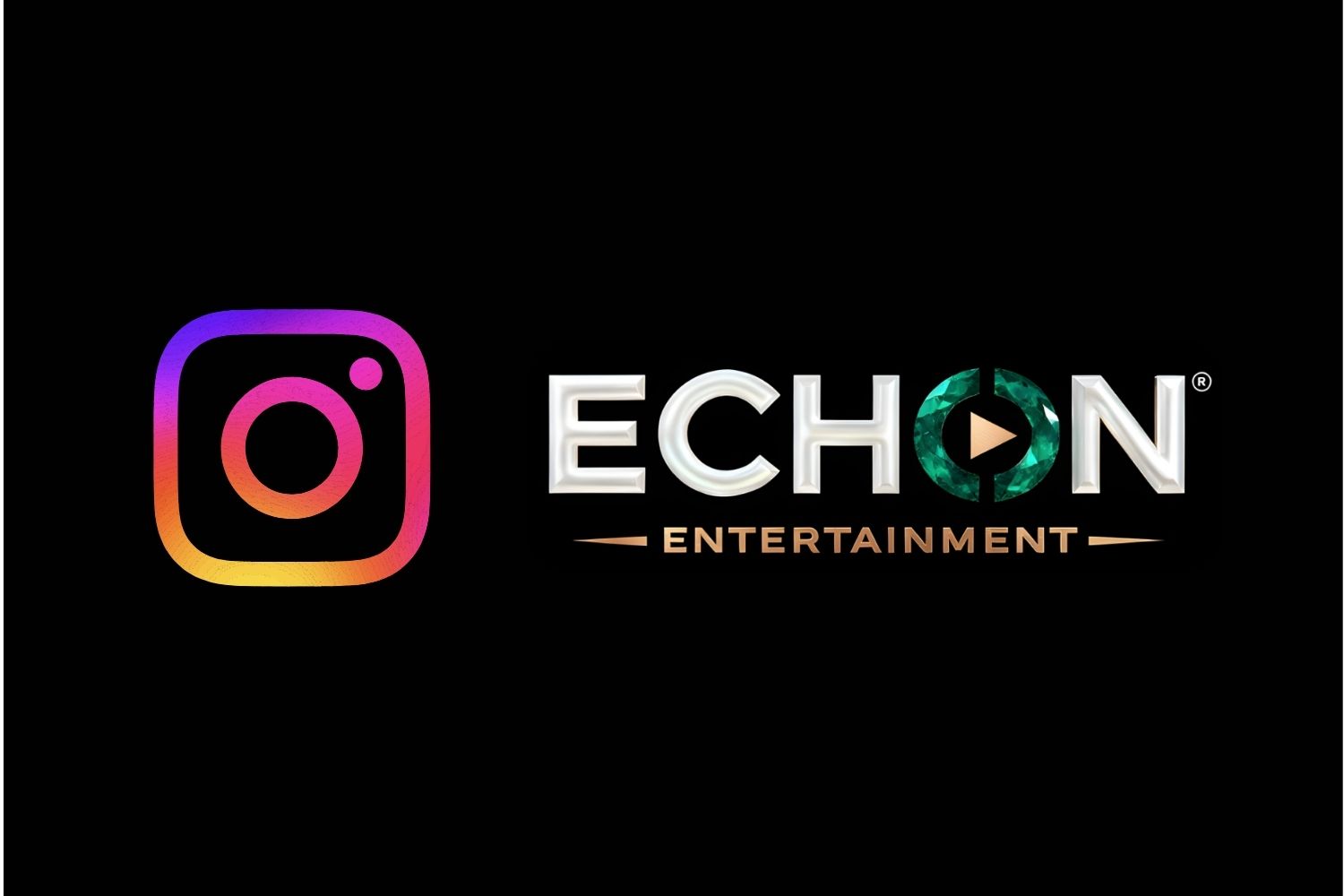 Instagram logo next to ECHON Entertainment logo with a play button in the O letter on black background.