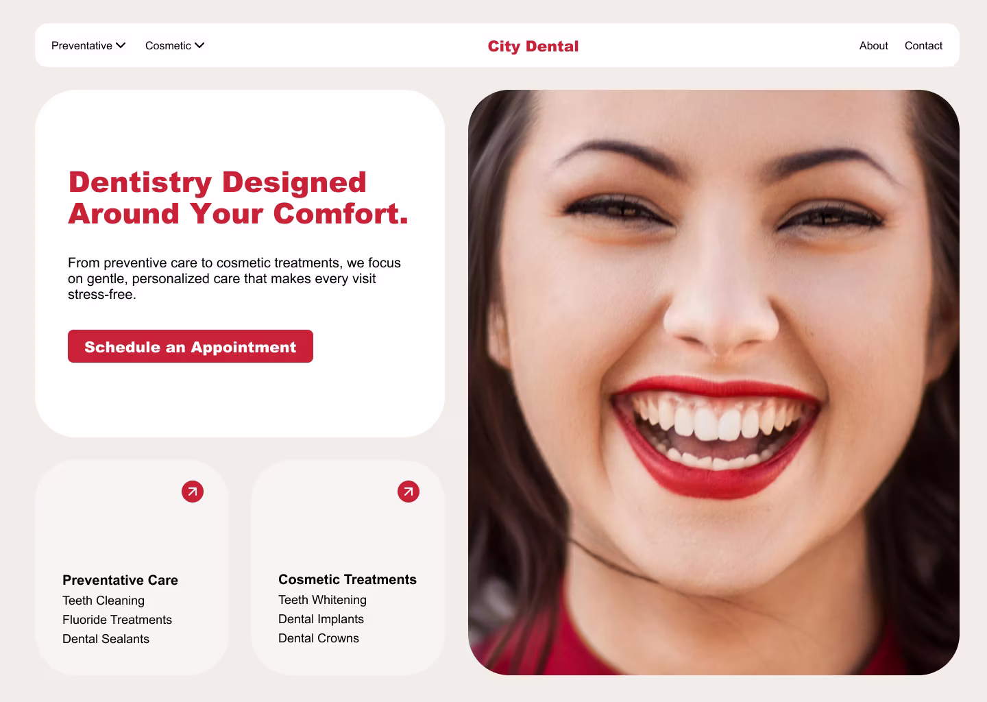 Mockup of dentist's website