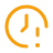 Orange clock with an alert symbol on a transparent background.