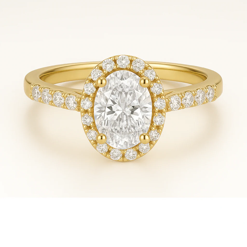 Oval Diamond Halo Engagement Ring in 14K Yellow Gold